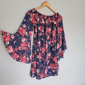 Altar’d State Boho Blue Floral Tunic / Dress, Size M